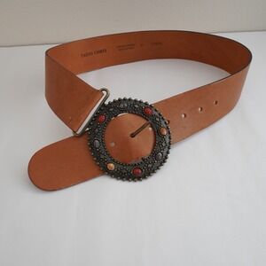 Fabio Corti Leather Belt Women M Brown Statement Boho Asymmetrical Beaded Italy